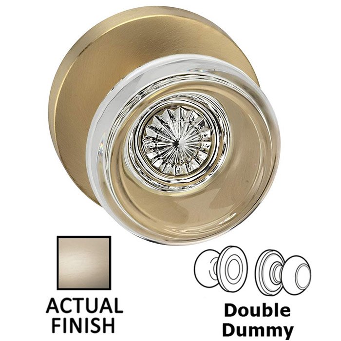 Omnia Hardware Double Dummy Traditional Glass Knob With Modern Rose in Satin Nickel Lacquered
