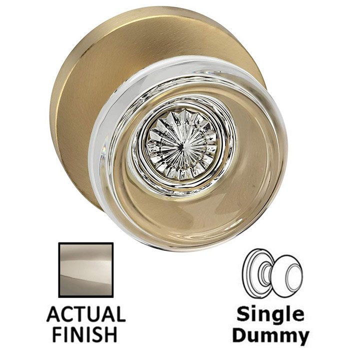 Omnia Hardware Single Dummy Traditional Glass Knob With Modern Rose in Polished Polished Nickel Lacquered