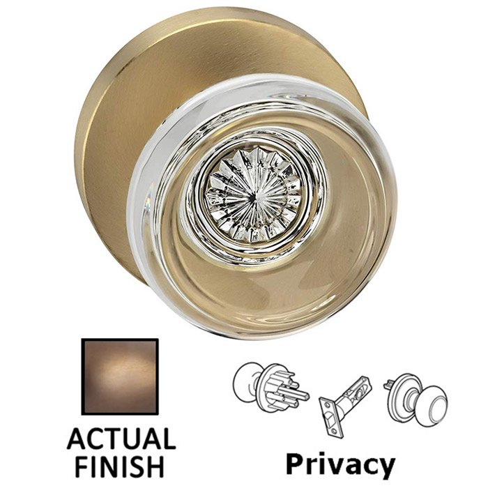 Omnia Hardware Privacy Traditional Glass Knob With Modern Rose in Antique Brass Lacquered