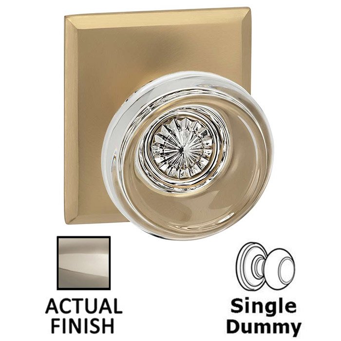 Omnia Hardware Single Dummy Traditional Glass Knob With Rectangular Rose in Polished Polished Nickel Lacquered