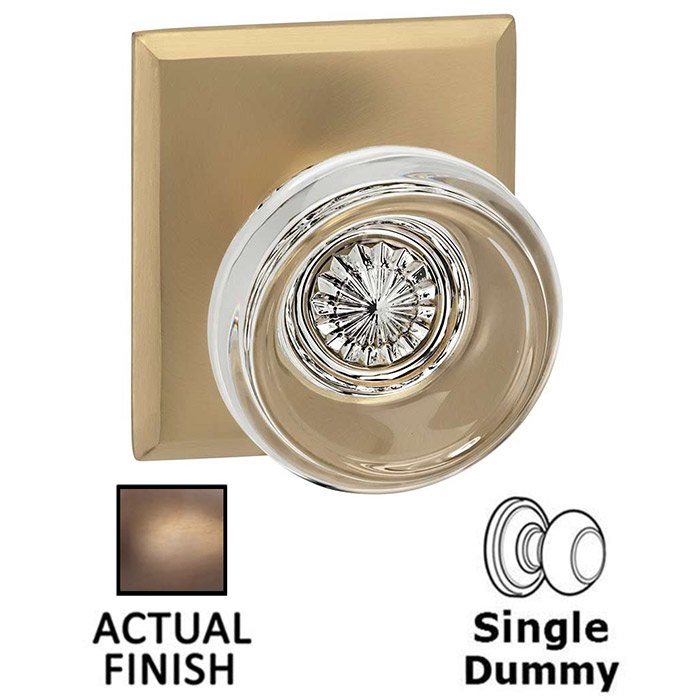 Omnia Hardware Single Dummy Traditional Glass Knob With Rectangular Rose in Antique Brass Lacquered