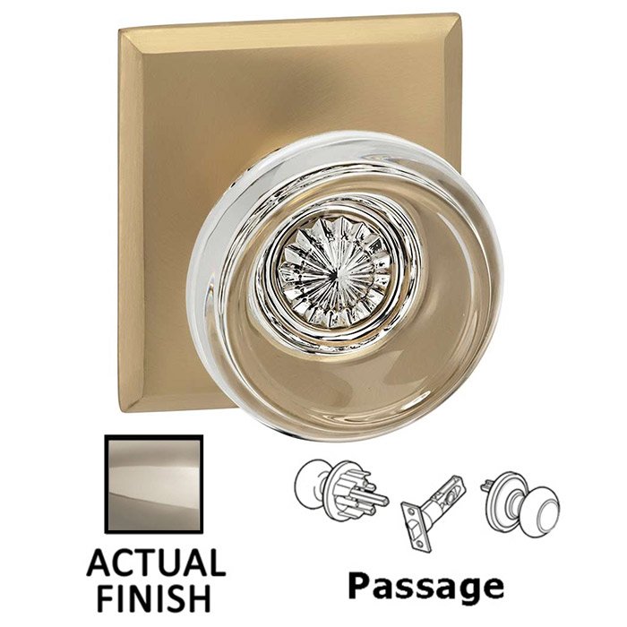 Omnia Hardware Passage Traditional Glass Knob With Rectangular Rose in Polished Polished Nickel Lacquered