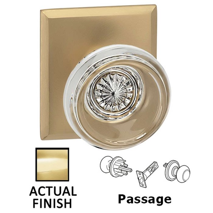 Omnia Hardware Passage Traditional Glass Knob With Rectangular Rose in Polished Brass Lacquered