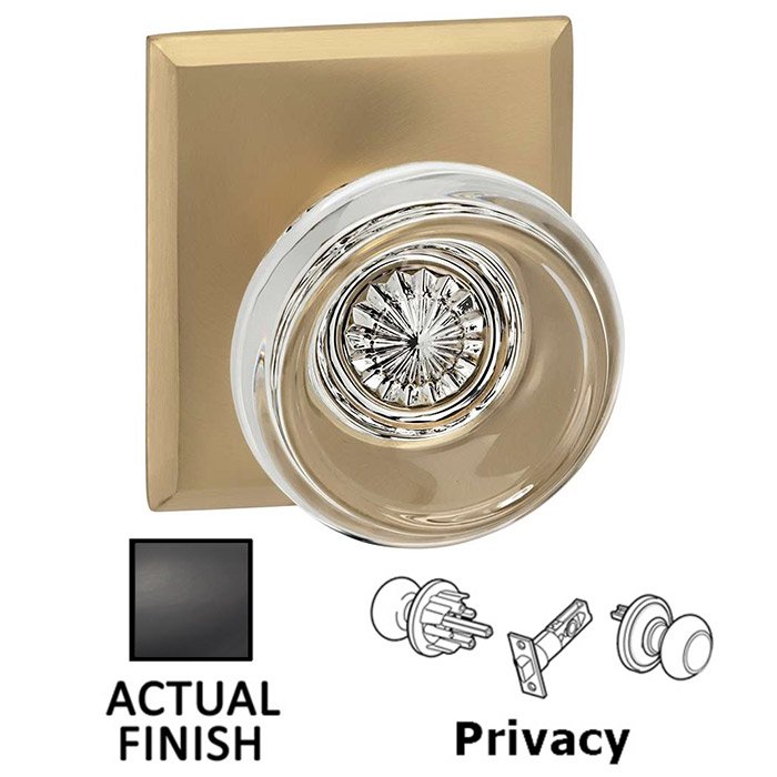 Omnia Hardware Privacy Traditional Glass Knob With Rectangular Rose in Oil Rubbed Bronze Lacquered