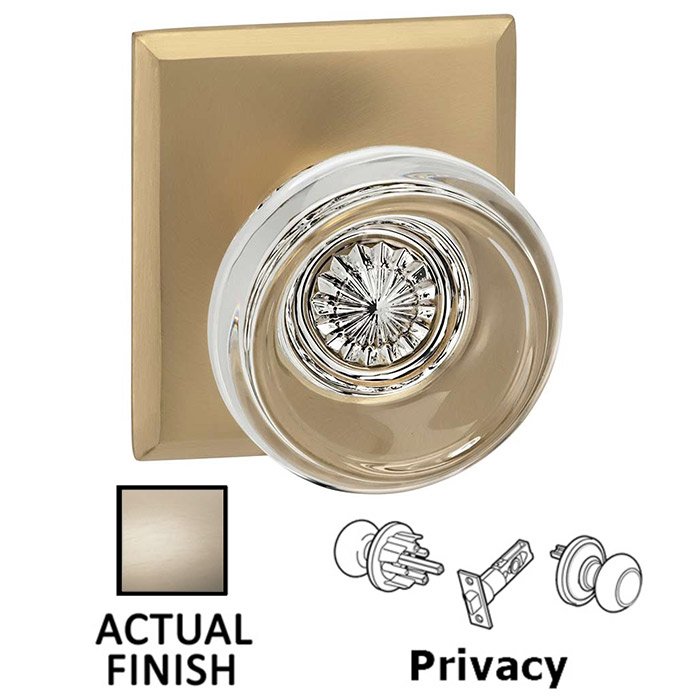Omnia Hardware Privacy Traditional Glass Knob With Rectangular Rose in Satin Nickel Lacquered