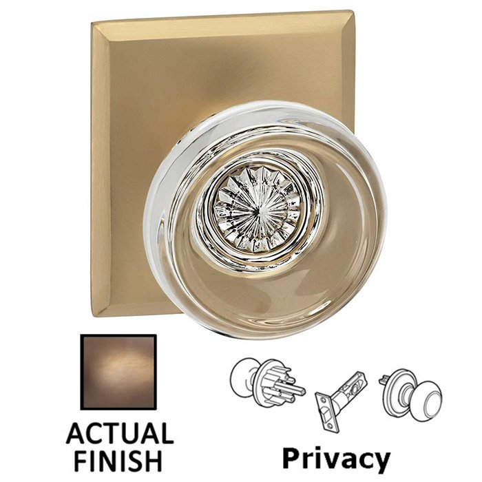 Omnia Hardware Privacy Traditional Glass Knob With Rectangular Rose in Antique Brass Lacquered