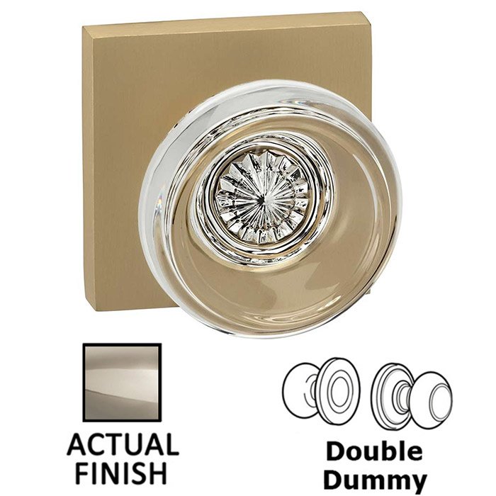 Omnia Hardware Double Dummy Traditional Glass Knob With Square Rose in Polished Polished Nickel Lacquered