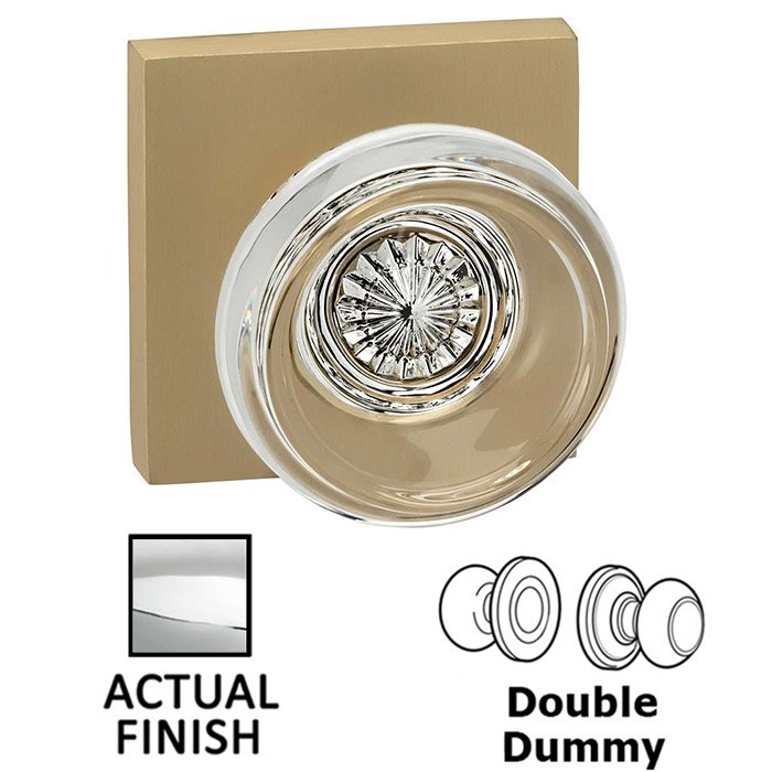 Omnia Hardware Double Dummy Traditional Glass Knob With Square Rose in Polished Chrome