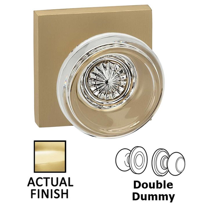 Omnia Hardware Double Dummy Traditional Glass Knob With Square Rose in Polished Brass Lacquered