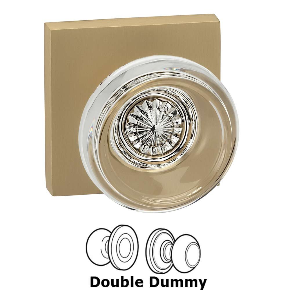 Omnia Hardware Double Dummy Traditional Glass Knob With Square Rose in Satin Brass Lacquered