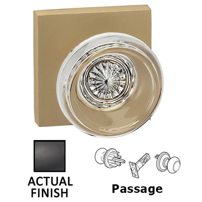 Omnia Hardware Passage Traditional Glass Knob With Square Rose in Oil Rubbed Bronze Lacquered