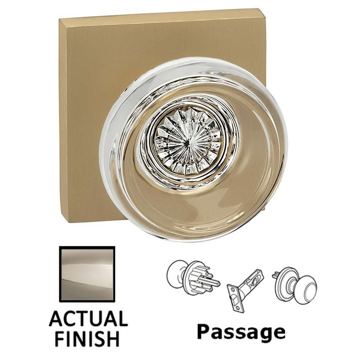 Omnia Hardware Passage Traditional Glass Knob With Square Rose in Polished Polished Nickel Lacquered