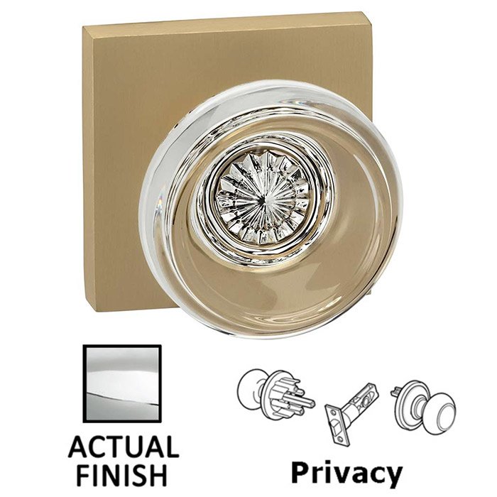 Omnia Hardware Privacy Traditional Glass Knob With Square Rose in Polished Chrome