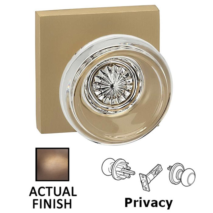 Omnia Hardware Privacy Traditional Glass Knob With Square Rose in Antique Brass Lacquered