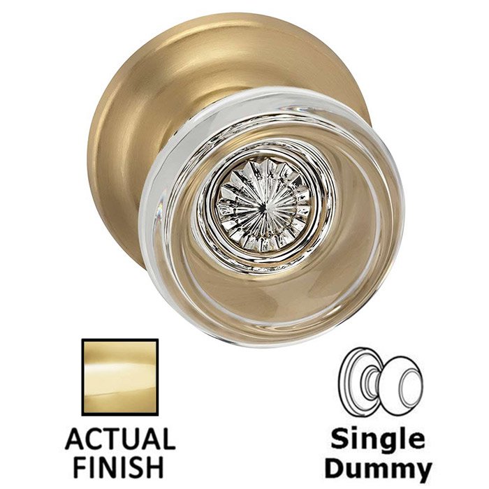 Omnia Hardware Single Dummy Traditional Glass Knob With Traditional Rose in Polished Brass Lacquered