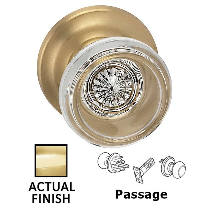Omnia Hardware Passage Traditional Glass Knob With Traditional Rose in Polished Brass Lacquered