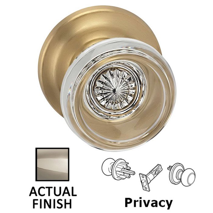 Omnia Hardware Privacy Traditional Glass Knob With Traditional Rose in Polished Polished Nickel Lacquered