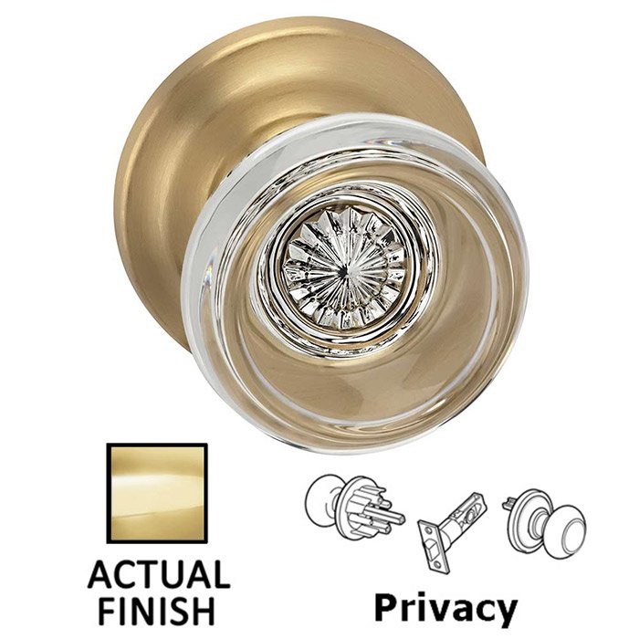 Omnia Hardware Privacy Traditional Glass Knob With Traditional Rose in Polished Brass Lacquered