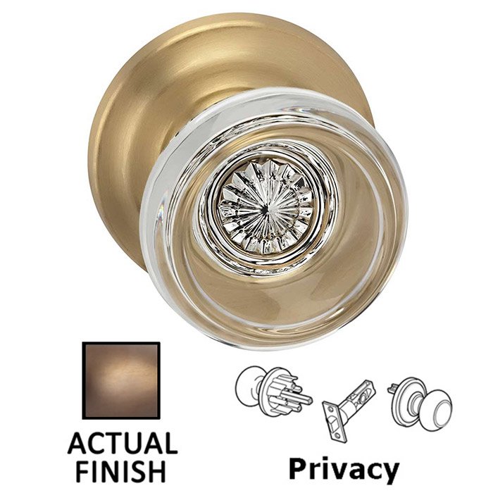 Omnia Hardware Privacy Traditional Glass Knob With Traditional Rose in Antique Brass Lacquered