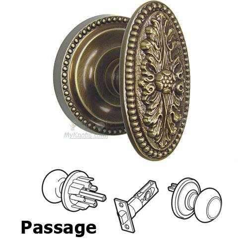 Omnia Hardware Passage Latchset Ornate Oval Knob with Beaded Rosette in Shaded Bronze Lacquered