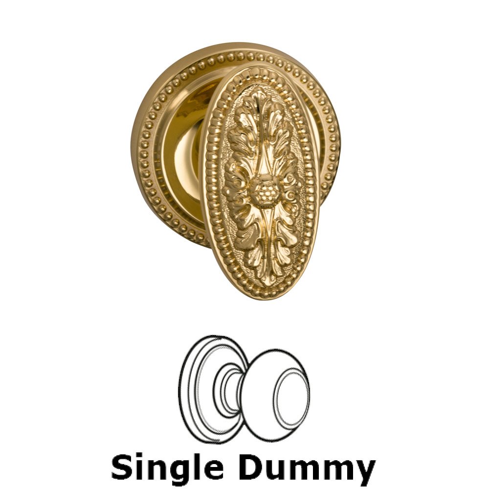 Omnia Hardware Single Dummy Ornate Oval Knob with Beaded Rosette in Polished Brass Lacquered
