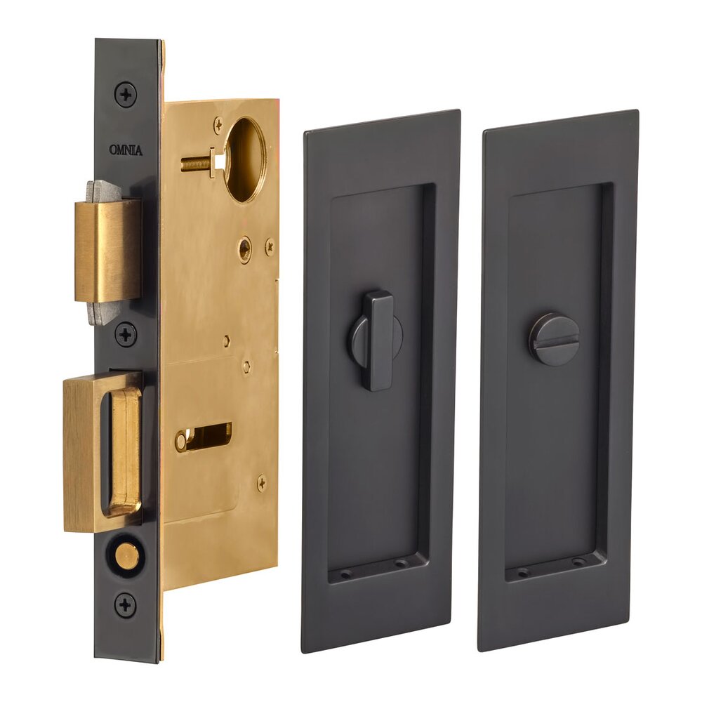 Omnia Hardware Large Modern Rectangle Privacy Pocket Door Mortise Lock in Oil Rubbed Bronze Lacquered
