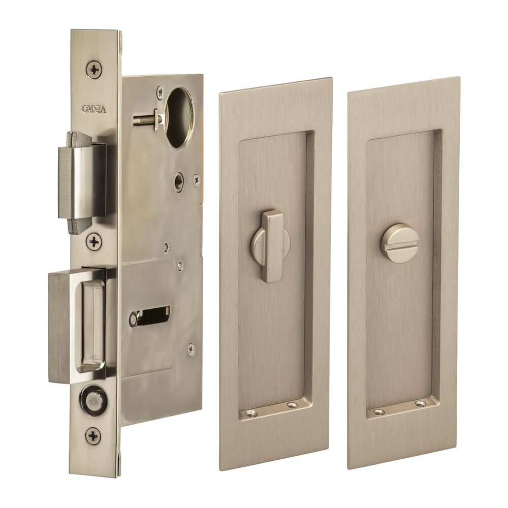 Omnia Hardware Large Modern Rectangle Privacy Pocket Door Mortise Lock in Satin Nickel Lacquered