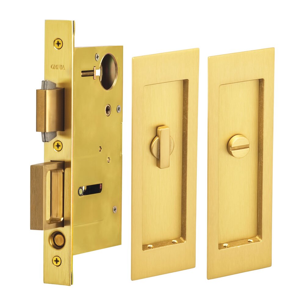 Omnia Hardware Large Modern Rectangle Privacy Pocket Door Mortise Lock in Satin Brass Lacquered