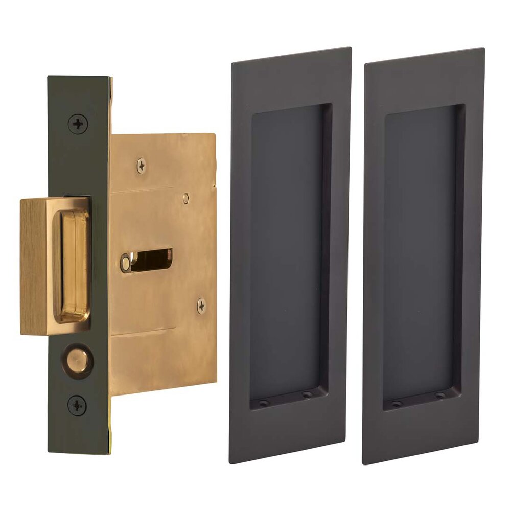 Omnia Hardware Large Modern Rectangle Passage Pocket Door Mortise Hardware in Oil Rubbed Bronze Lacquered