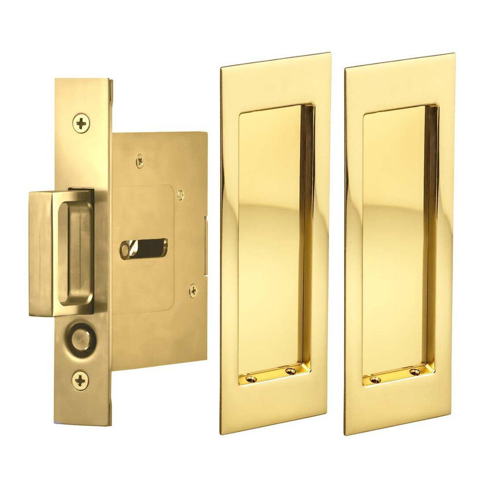 Omnia Hardware Large Modern Rectangle Passage Pocket Door Mortise Hardware in Polished Brass Lacquered