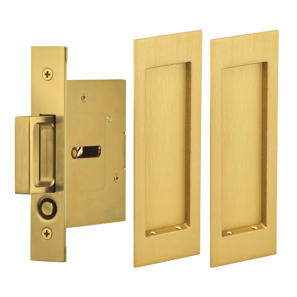 Omnia Hardware Large Modern Rectangle Passage Pocket Door Mortise Hardware in Satin Brass Lacquered