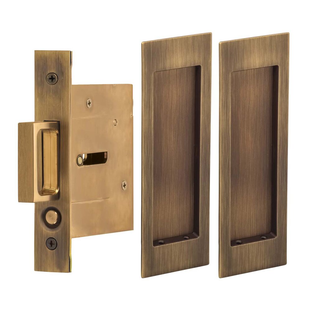 Omnia Hardware Large Modern Rectangle Passage Pocket Door Mortise Hardware in Antique Brass Lacquered