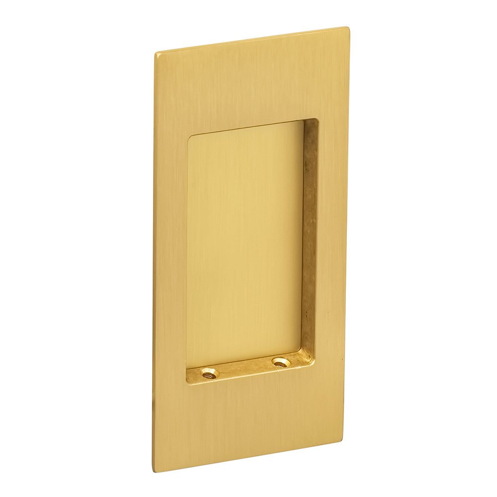 Omnia Hardware Small Modern Rectangle Flush Pull in Satin Brass Lacquered