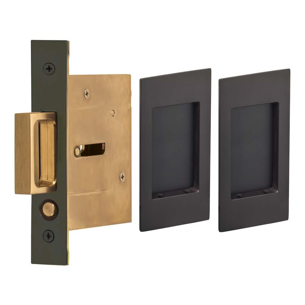 Omnia Hardware Small Modern Rectangle Passage Pocket Door Mortise Hardware in Oil Rubbed Bronze Lacquered