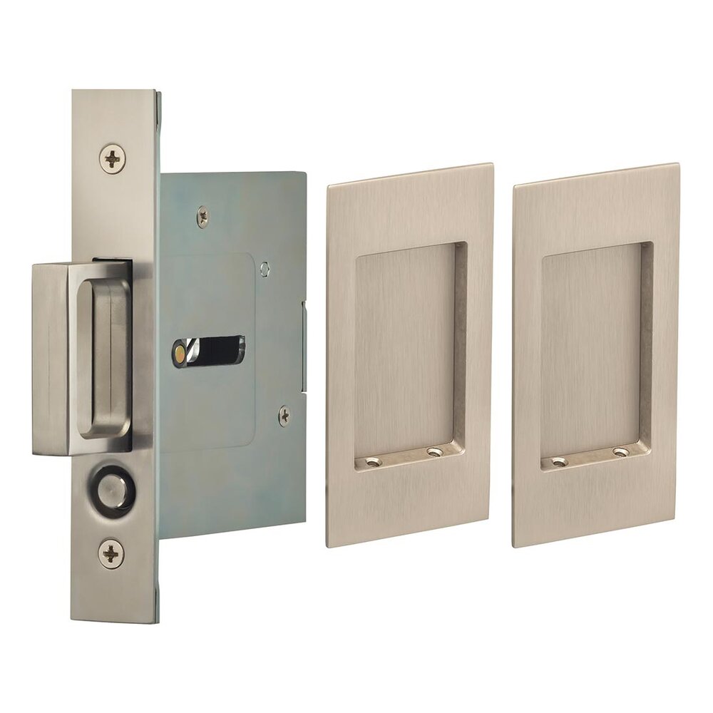 Omnia Hardware Small Modern Rectangle Passage Pocket Door Mortise Hardware in Satin Nickel Lacquered