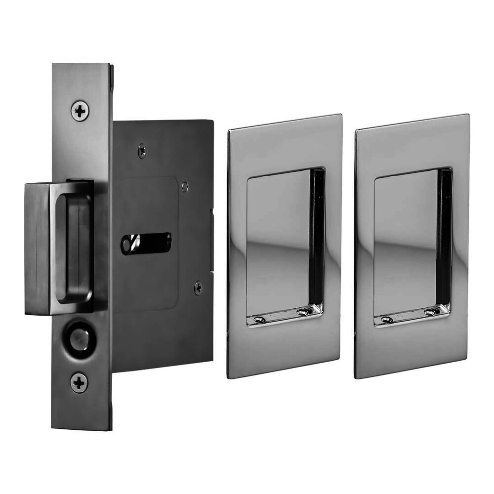 Omnia Hardware Small Modern Rectangle Passage Pocket Door Mortise Hardware in Polished Chrome