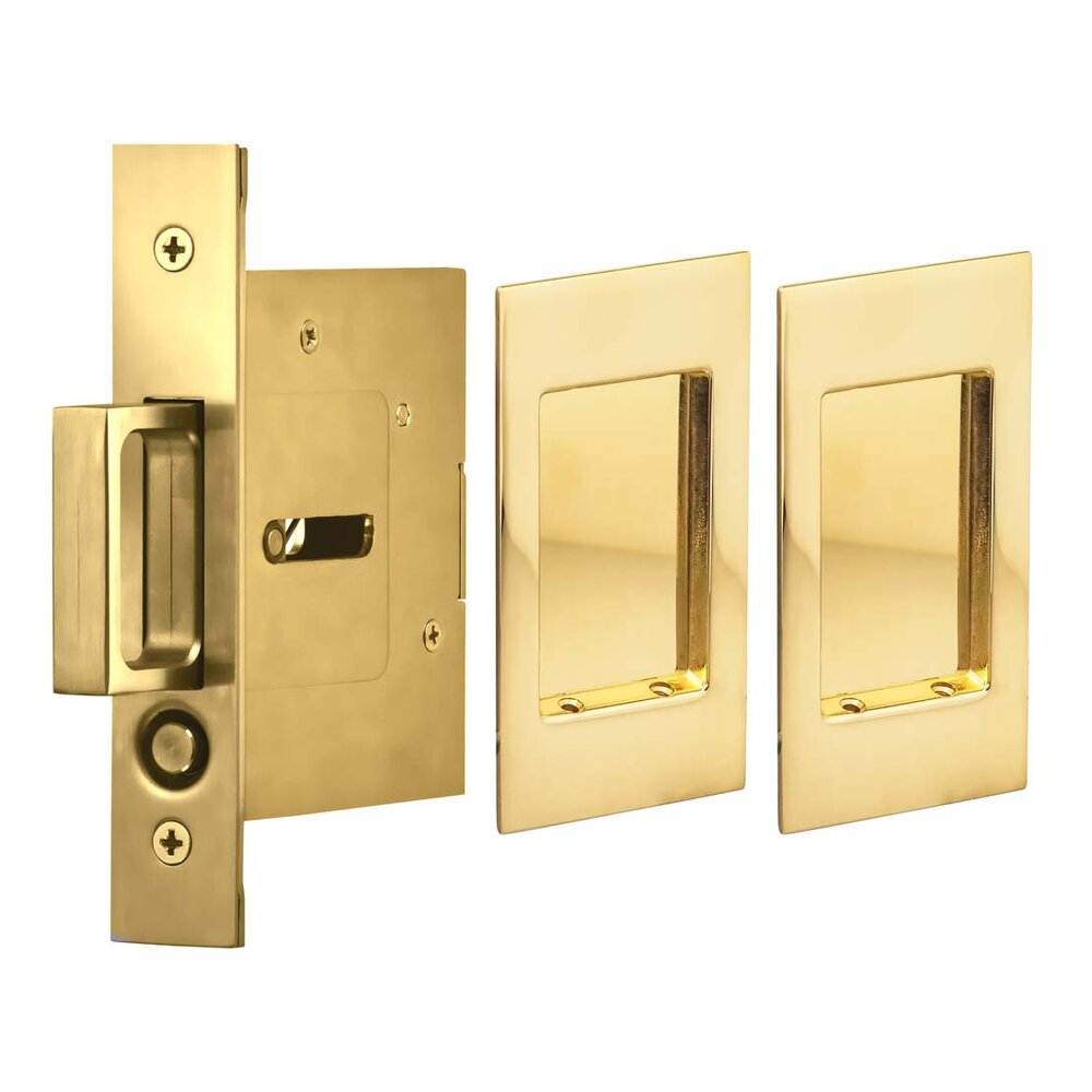 Omnia Hardware Small Modern Rectangle Passage Pocket Door Mortise Hardware in Polished Brass Lacquered