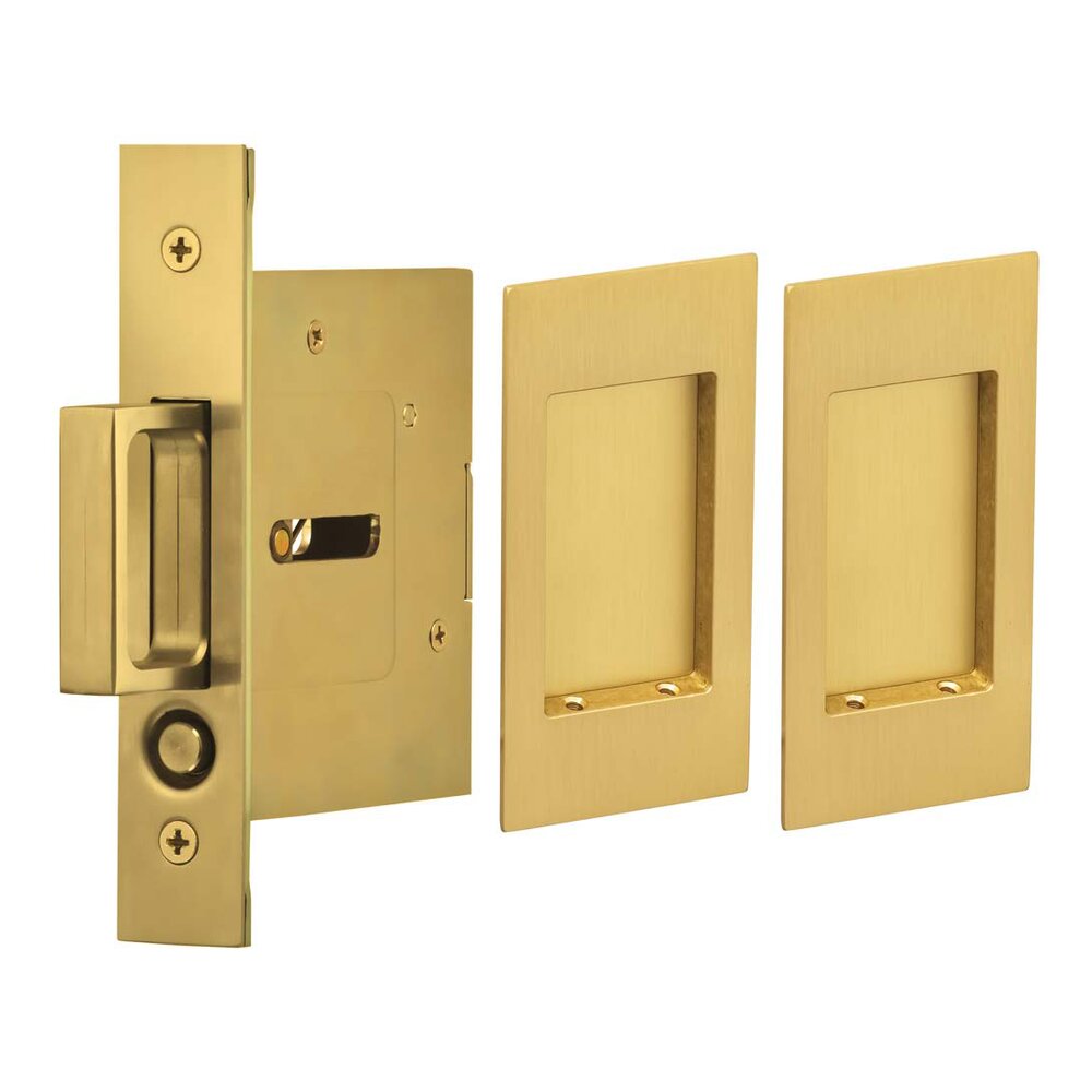 Omnia Hardware Small Modern Rectangle Passage Pocket Door Mortise Hardware in Satin Brass Lacquered