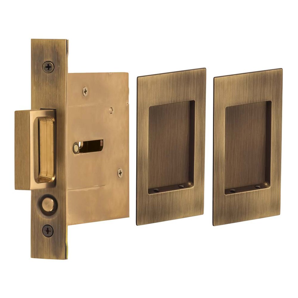 Omnia Hardware Small Modern Rectangle Passage Pocket Door Mortise Hardware in Antique Brass Lacquered