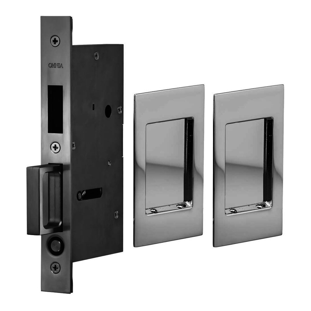 Omnia Hardware Small Modern Rectangle Dummy Pair Pocket Door Mortise Hardware in Polished Chrome