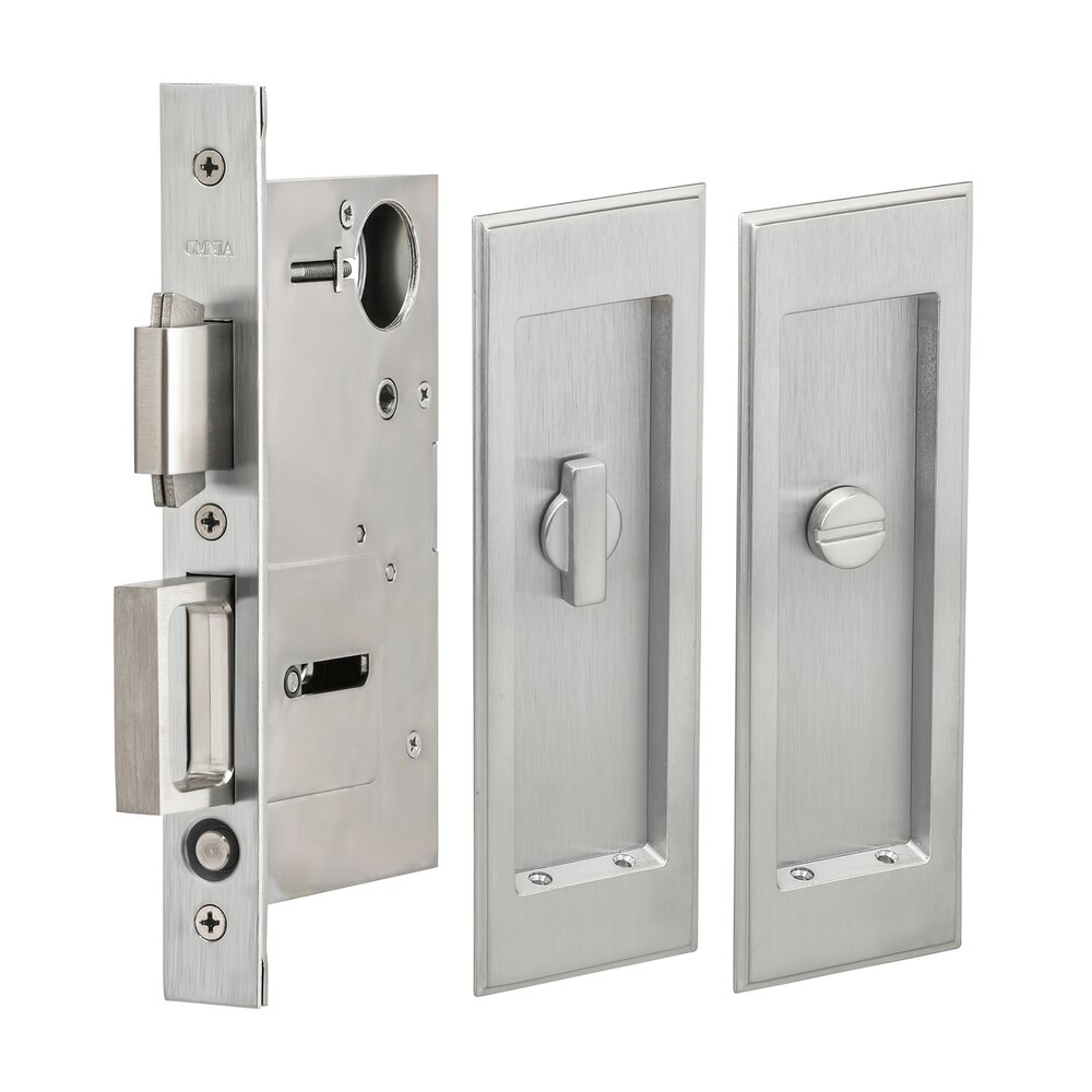 Omnia Hardware Large Stepped Rectangle Privacy Pocket Door Mortise Lock in Satin Chrome