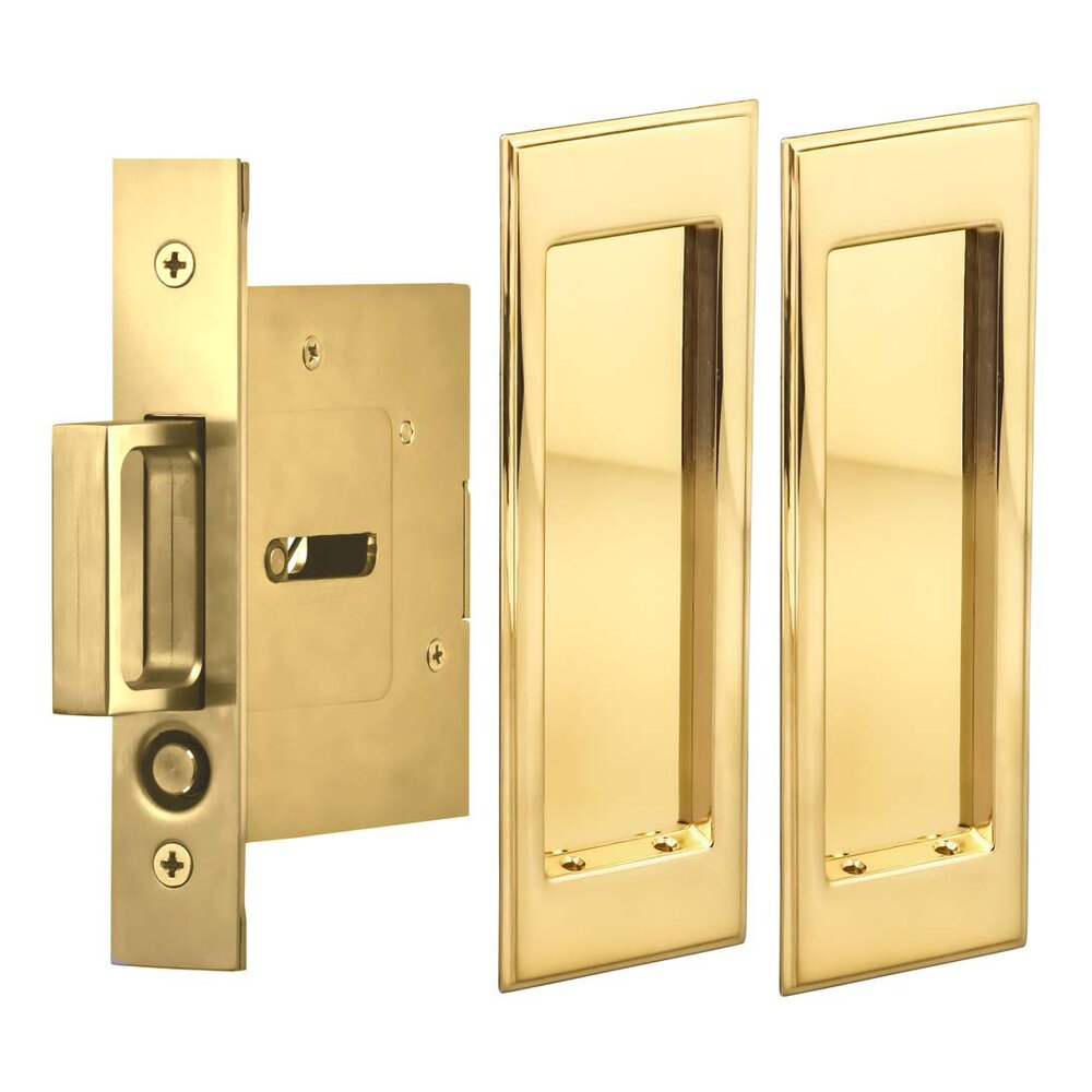 Omnia Hardware Large Stepped Rectangle Passage Pocket Door Mortise Hardware in Polished Brass Unlacquered