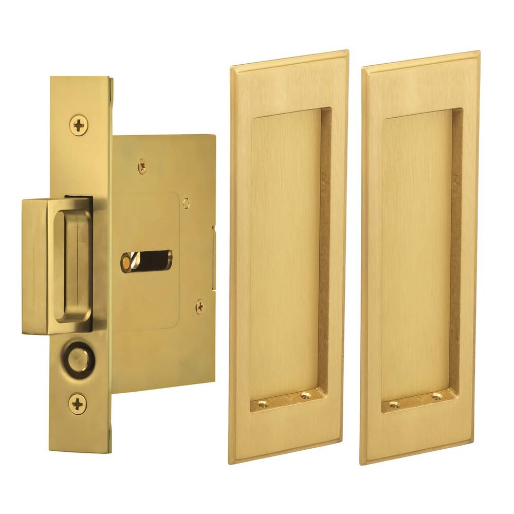 Omnia Hardware Large Stepped Rectangle Passage Pocket Door Mortise Hardware in Satin Brass Lacquered