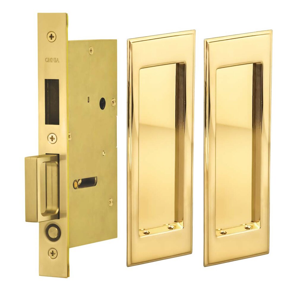 Omnia Hardware Large Stepped Rectangle Dummy Pair Pocket Door Mortise Hardware in Polished Brass Unlacquered