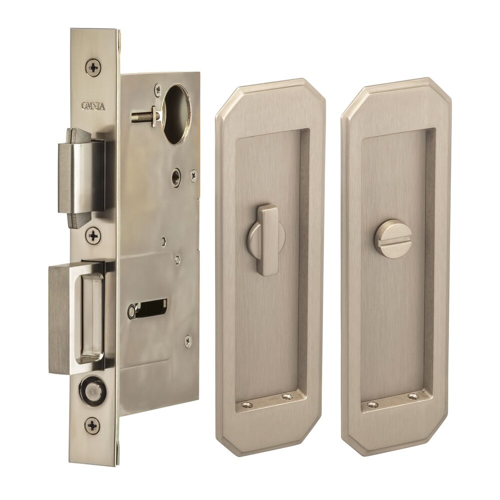 Omnia Hardware Large Traditional Rectangle Privacy Pocket Door Mortise Lock in Satin Nickel Lacquered