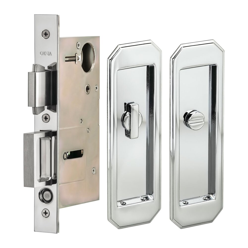 Omnia Hardware Large Traditional Rectangle Privacy Pocket Door Mortise Lock in Polished Chrome