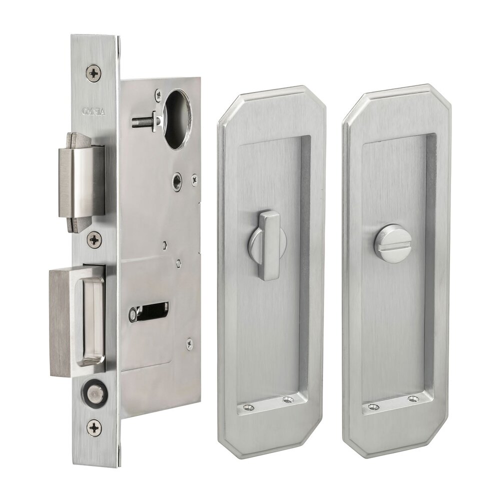 Omnia Hardware Large Traditional Rectangle Privacy Pocket Door Mortise Lock in Satin Chrome