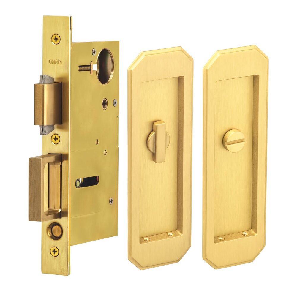 Omnia Hardware Large Traditional Rectangle Privacy Pocket Door Mortise Lock in Satin Brass Lacquered