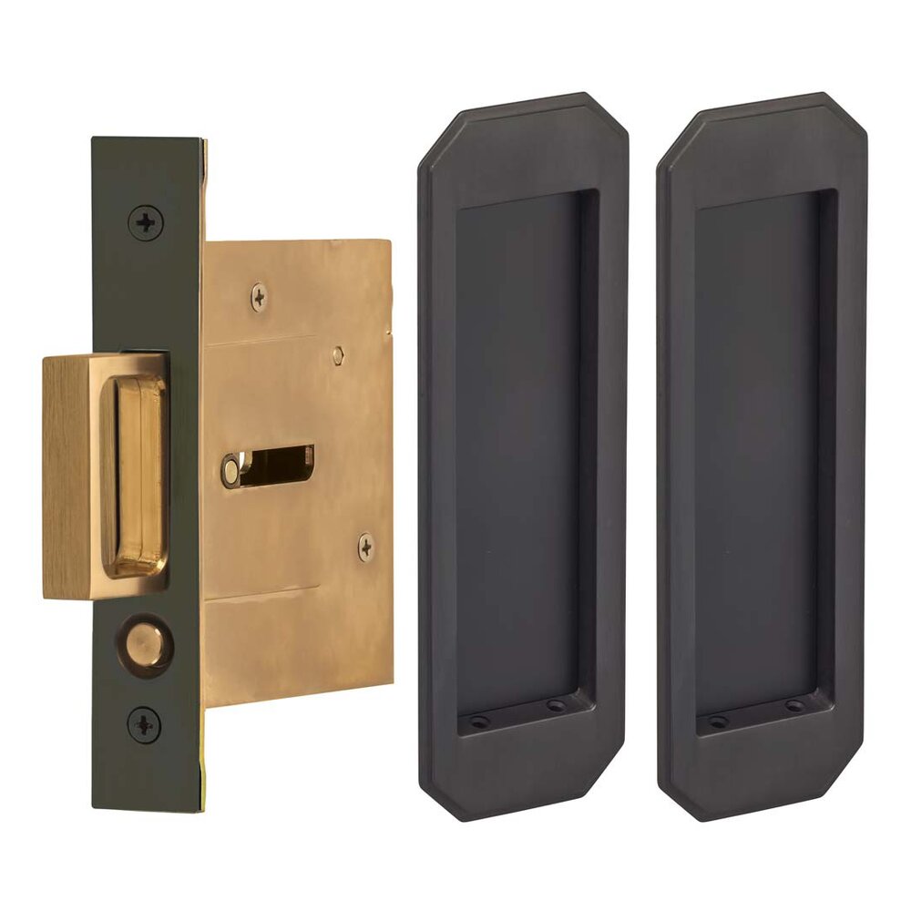Omnia Hardware Large Traditional Rectangle Passage Pocket Door Mortise Hardware in Oil Rubbed Bronze Lacquered