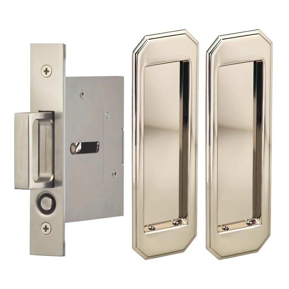 Omnia Hardware Large Traditional Rectangle Passage Pocket Door Mortise Hardware in Polished Polished Nickel Lacquered